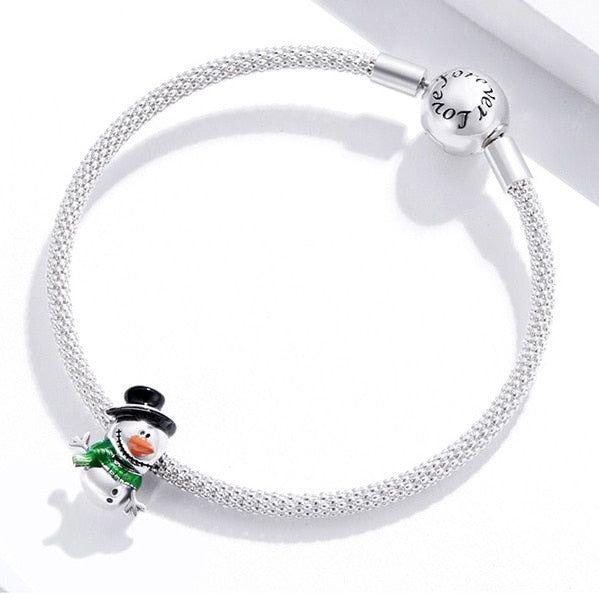 Christmas snowman sterling silver bead charm for bracelet