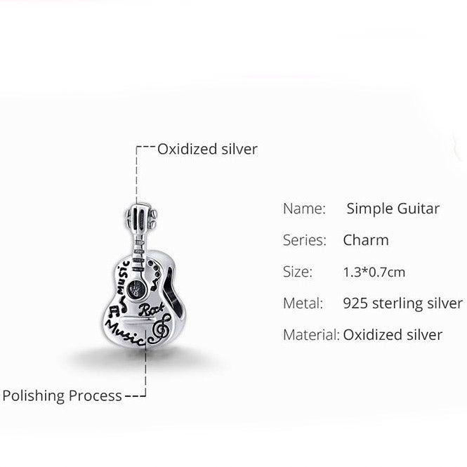 Silver guitar bead sterling silver charm