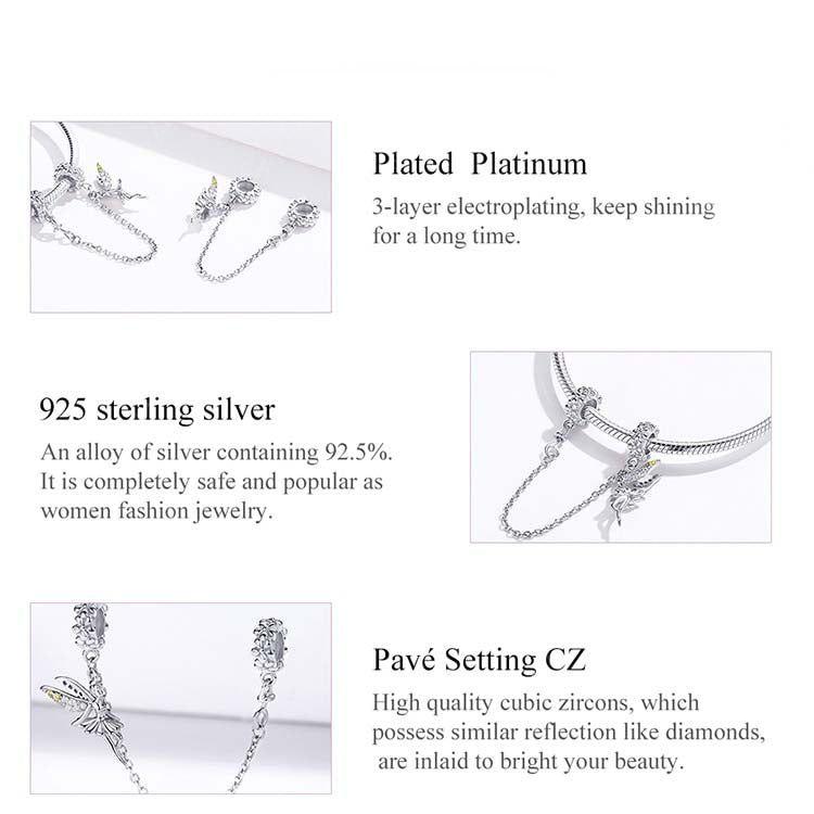 Fairy sterling silver safety chain for charm bracelets