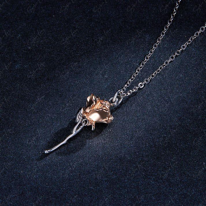 Silver rose pendant necklace