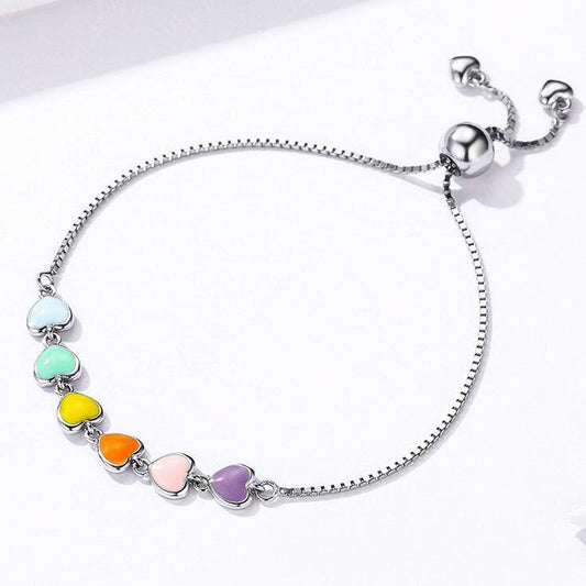 Rainbow heart silver bracelet