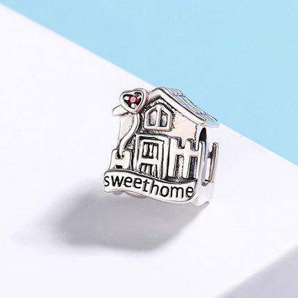 silver house bead charm