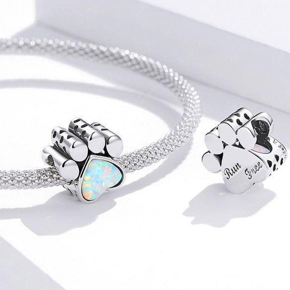 Opal stone paw bead sterling silver charm