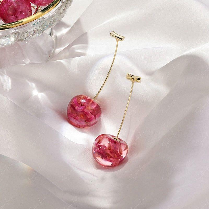 Resin cherry dangle drop earrings