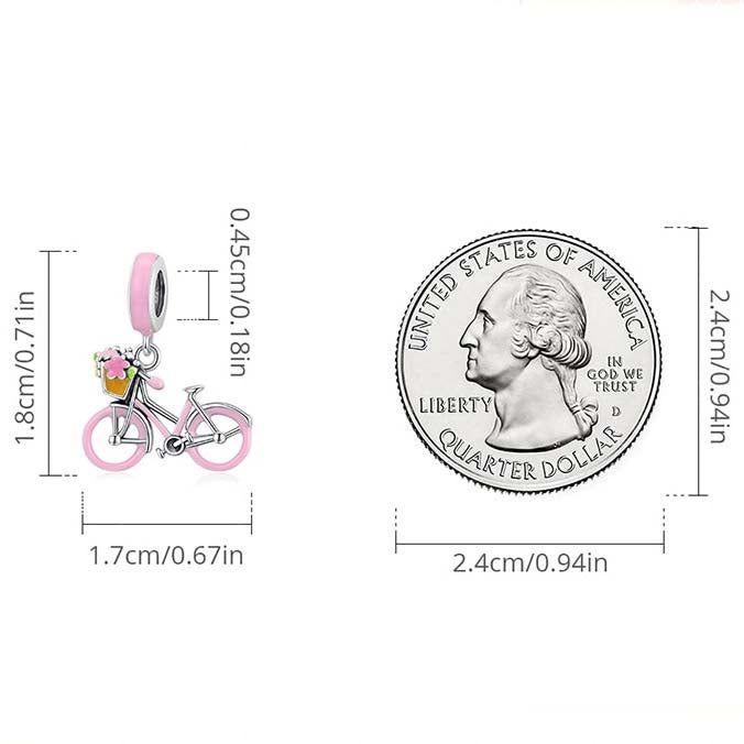 Pink bicycle with flower pendant sterling silver charm