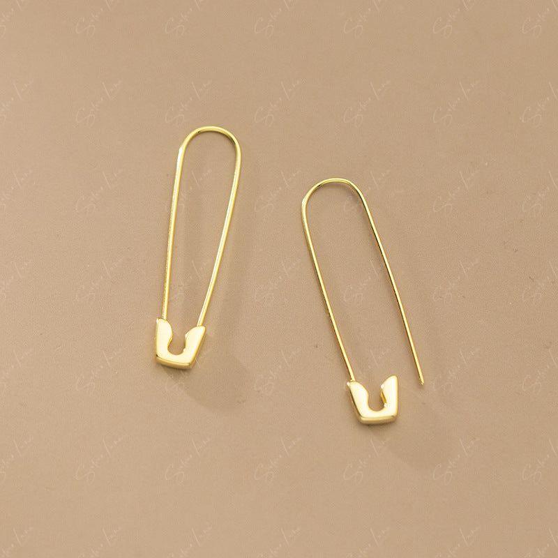 Safety pin dangle drop sterling silver earrings
