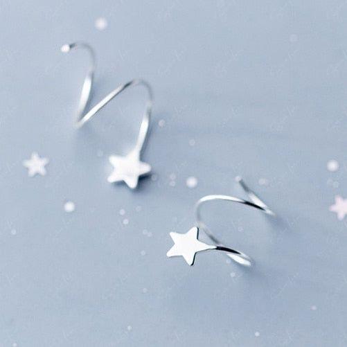 Star spiral wrap sterling silver earrings