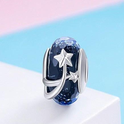 Planet galaxy blue Murano glass bead charm