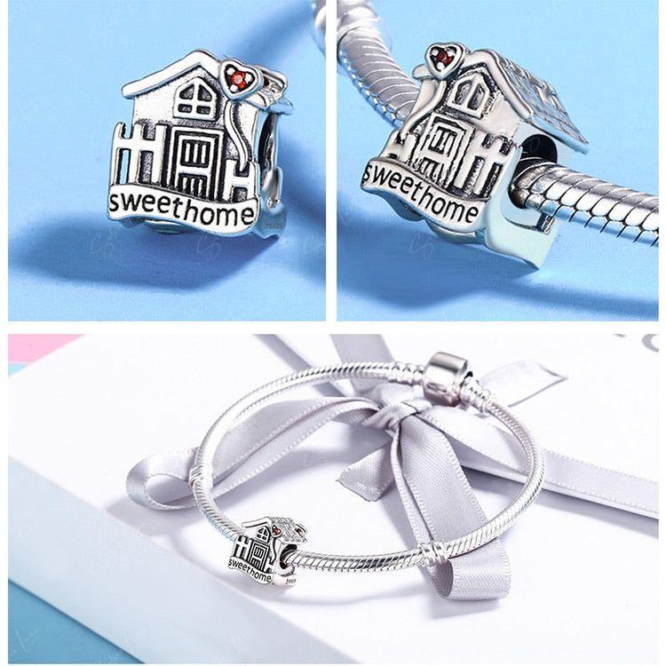 Home sweet home house sterling silver bead charm