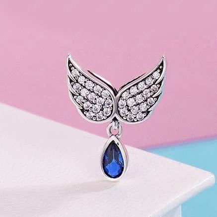 Angel wing with tear drop sterling silver charm