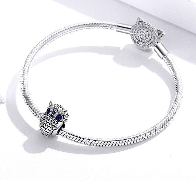 Owl with blue eye charm bead for bracelet