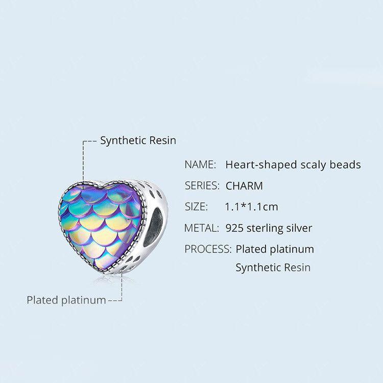 Rainbow mermaid scale sterling silver heart charm