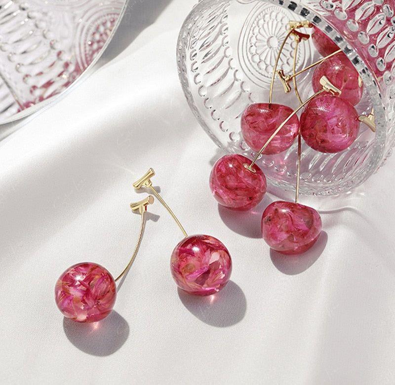Resin cherry dangle drop earrings