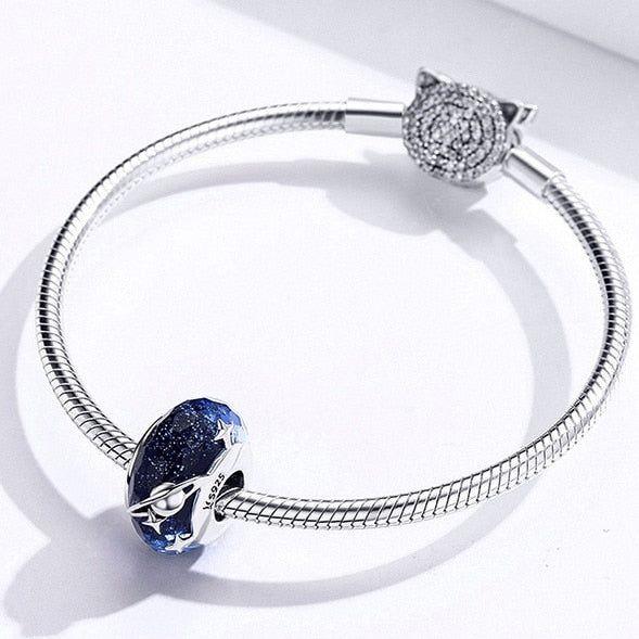 Planet galaxy blue Murano glass bead charm