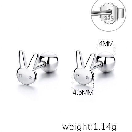 Cute rabbit screw back silver stud earrings