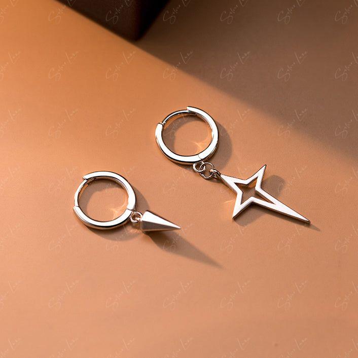 star spike silver hoop earrings
