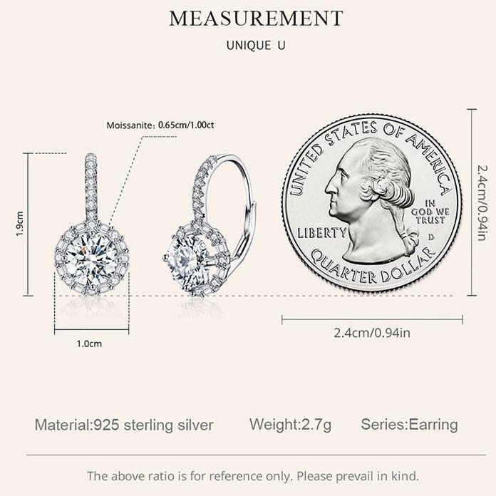 1CT Moissanite halo latch back hoop earrings in sterling silver