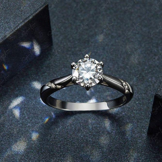 Moissanite silver engagement ring