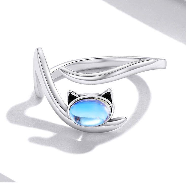 Moonstone cat open band ring