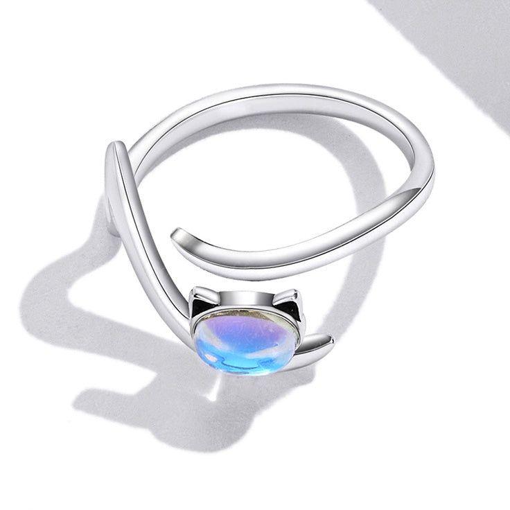 Moonstone cat open band ring