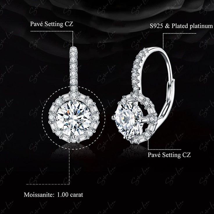 2 CT Moissanite halo latch back hoop earrings in sterling silver