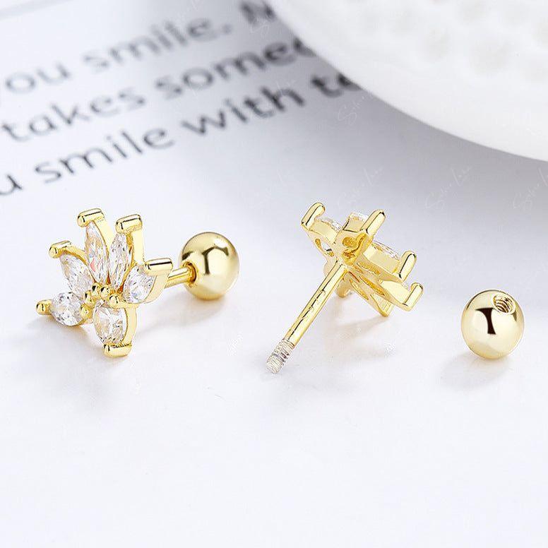 lotus flower screw back stud earrings