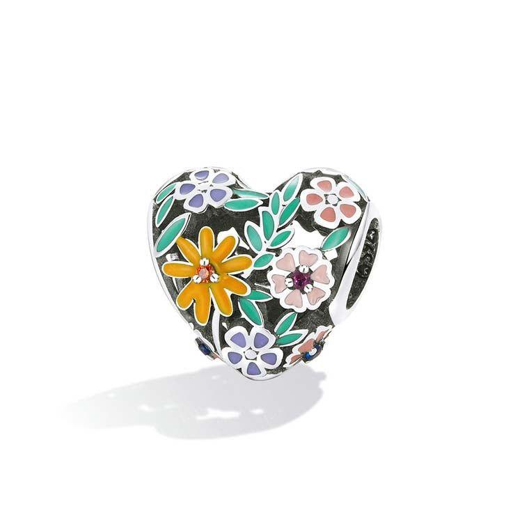 flower heart bead charm