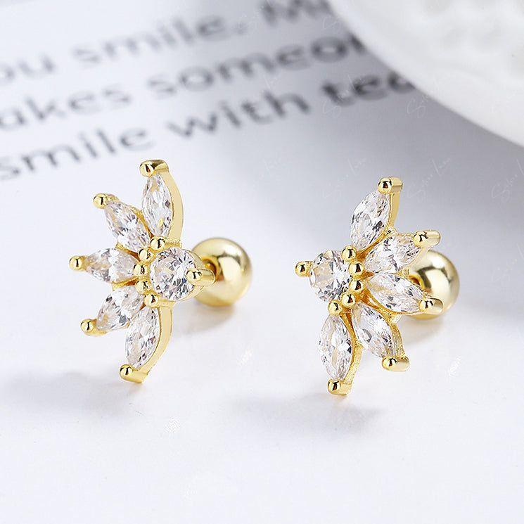 lotus flower screw back stud earrings