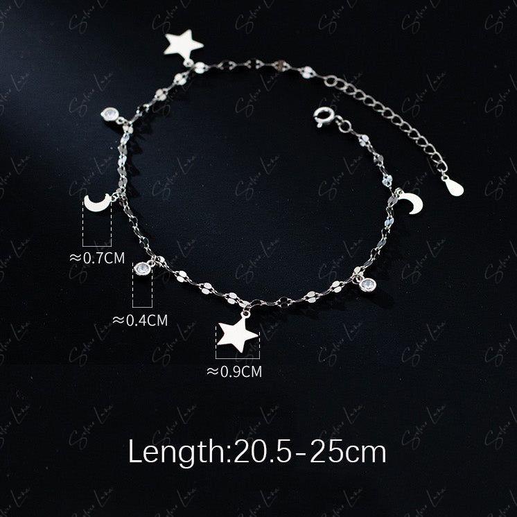 Shiny moon and star silver anklet