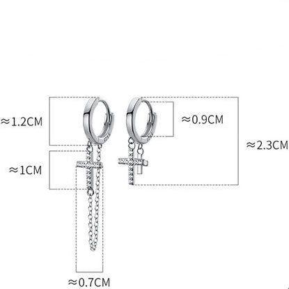 Asymmetric crucifix cross hoop earrings