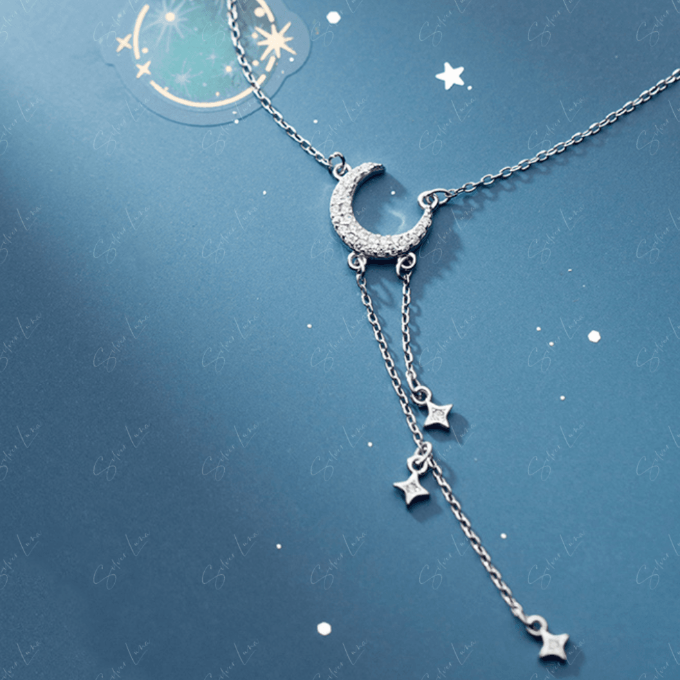 Moon and star silver choker necklace
