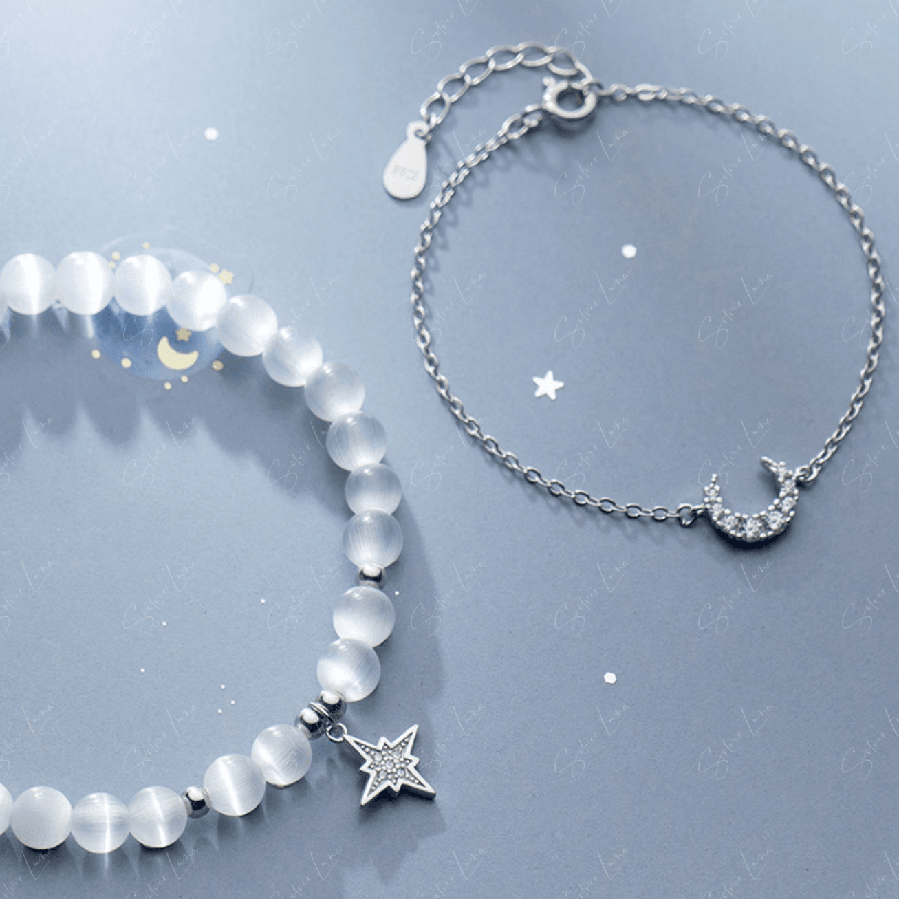 Moon and star bracelet set