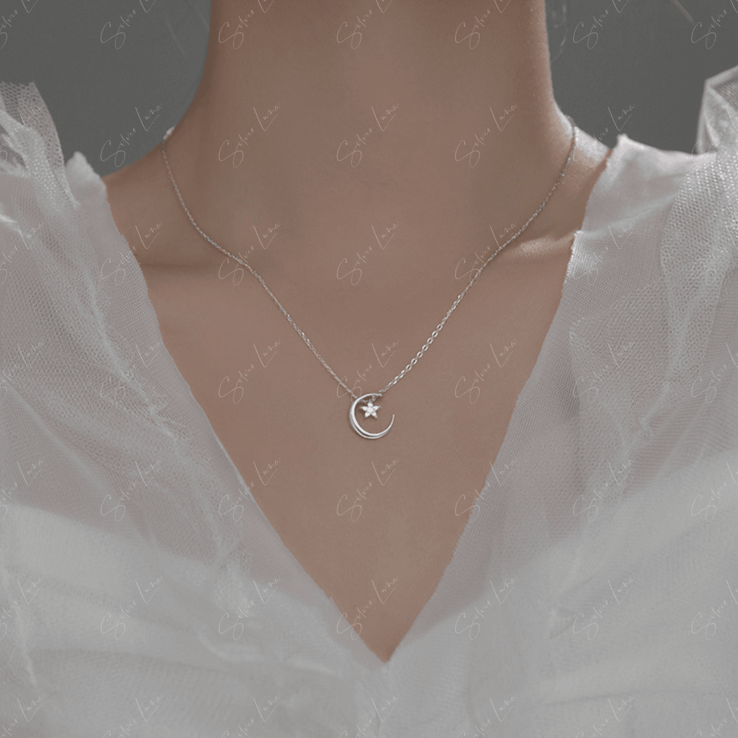 moon and star silver necklace