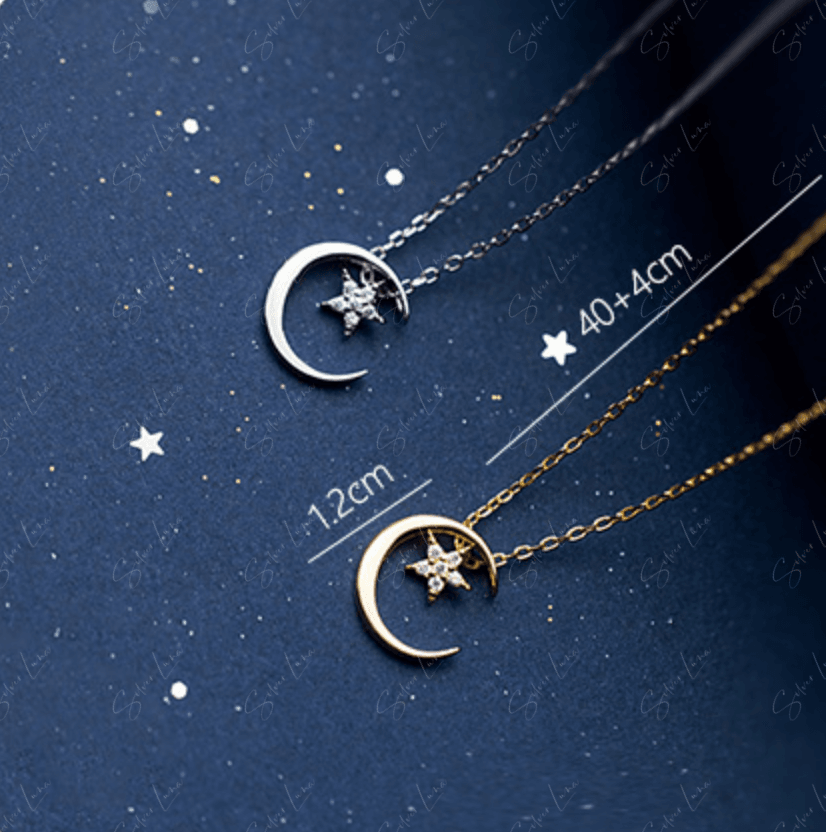 moon and star silver necklace