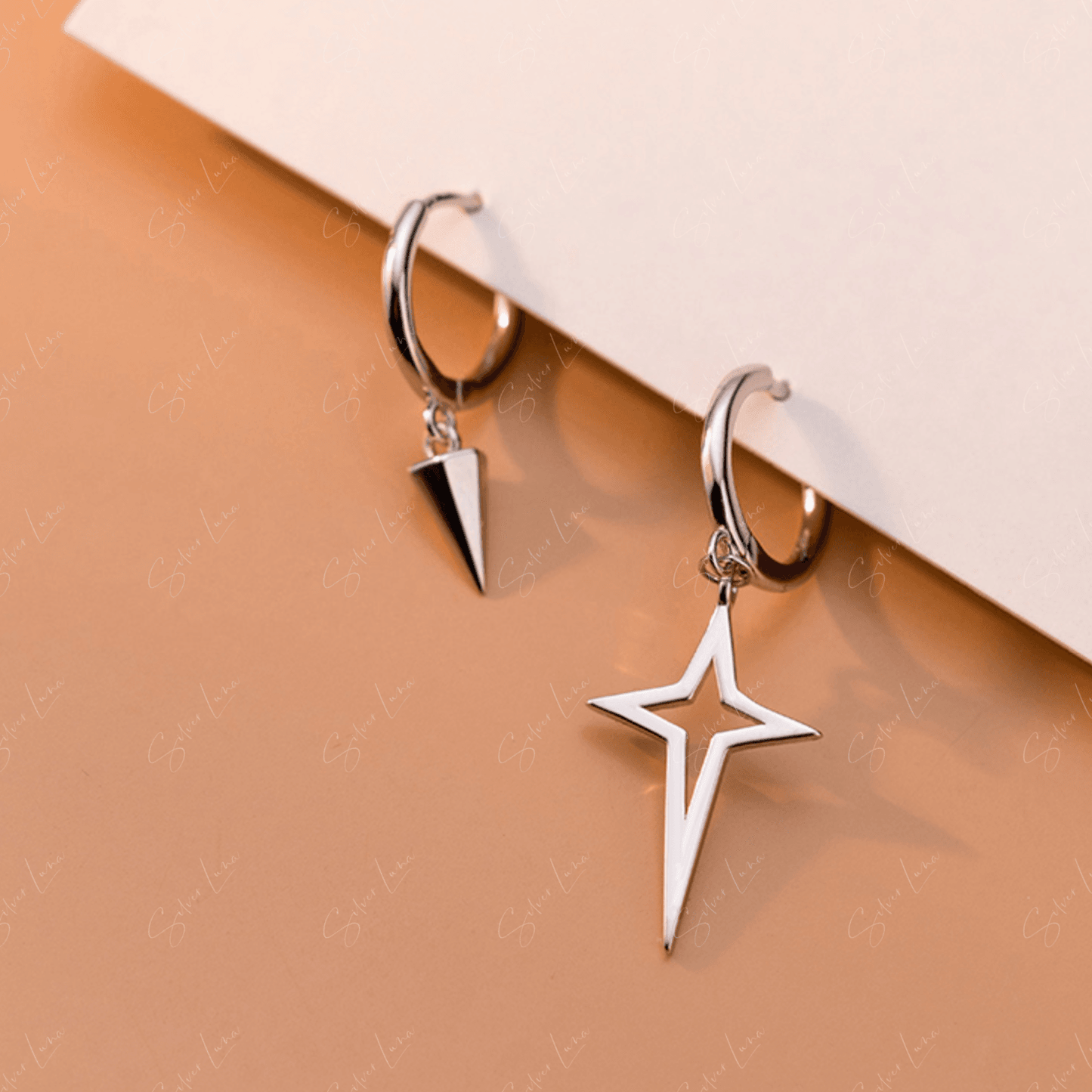 cross triangle silver hoop earrings
