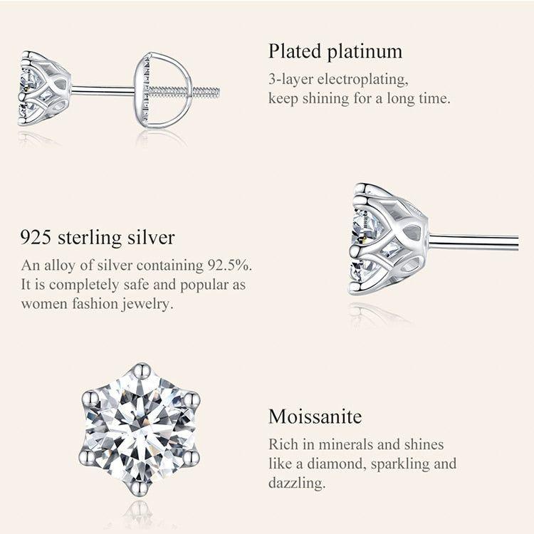 Solitaire Moissanite sterling silver stud earrings