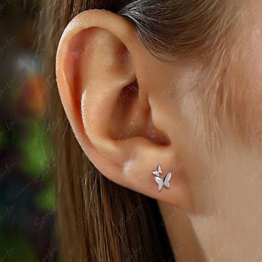 Double butterflies screw back earrings