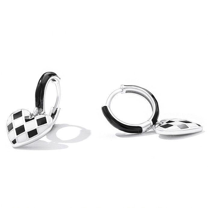 chess board heart hoop earrings