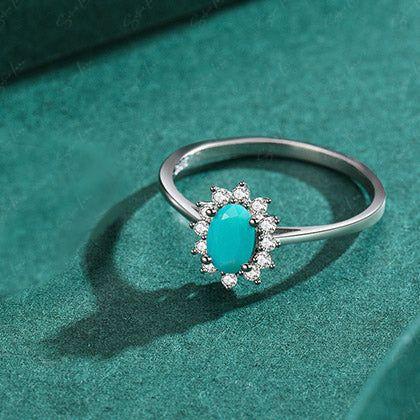 Turquoise zircon halo silver ring