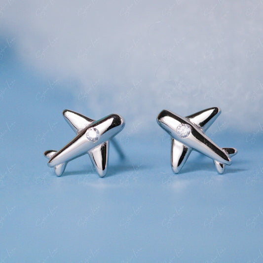airplane stud silver earrings