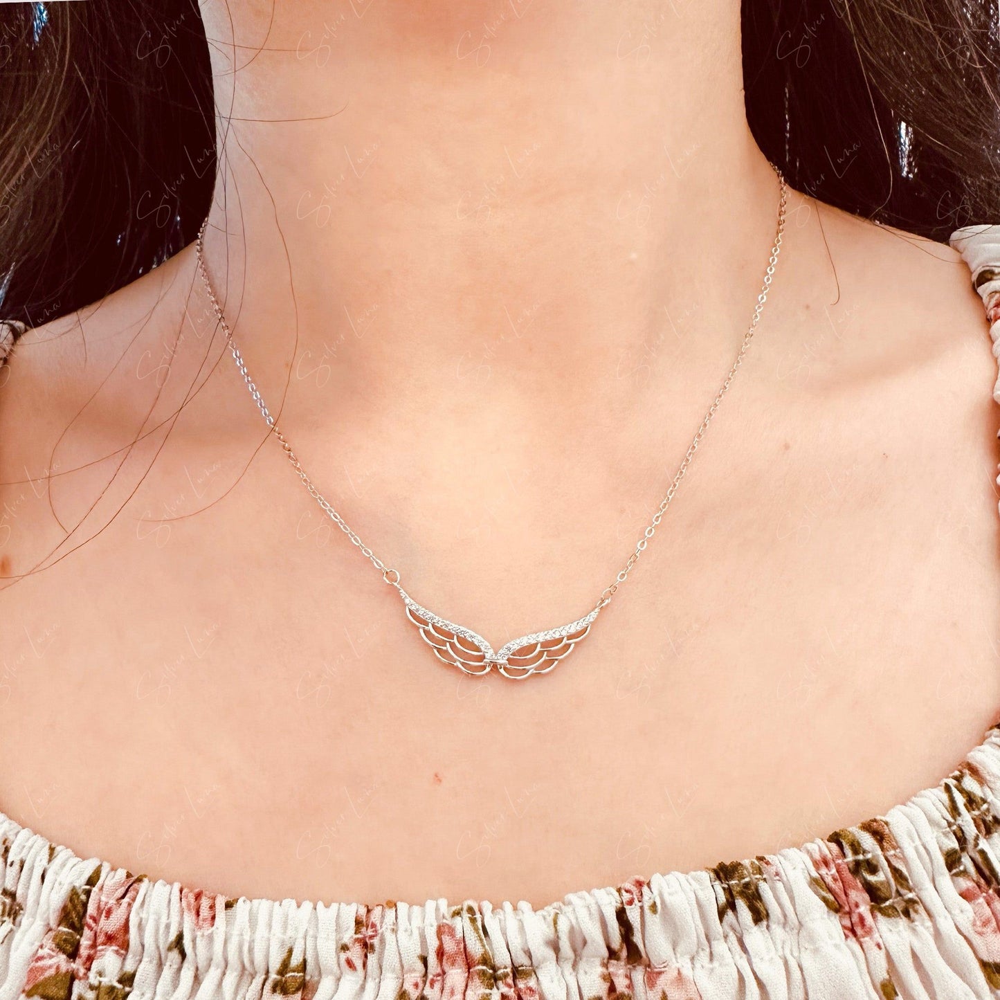 Dainty angle wing pendant necklace