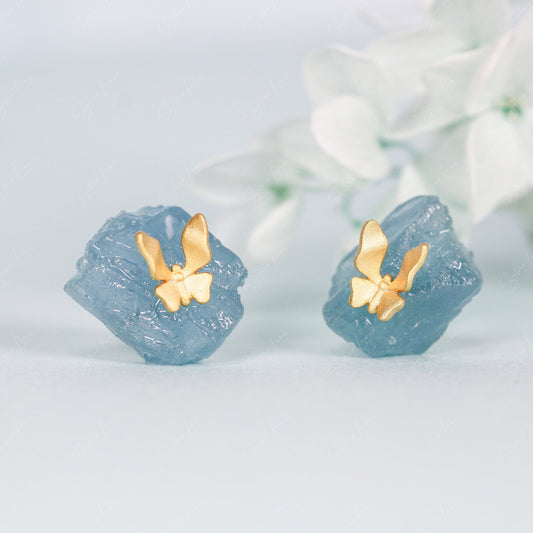 butterfly on aquamarine stud earrings