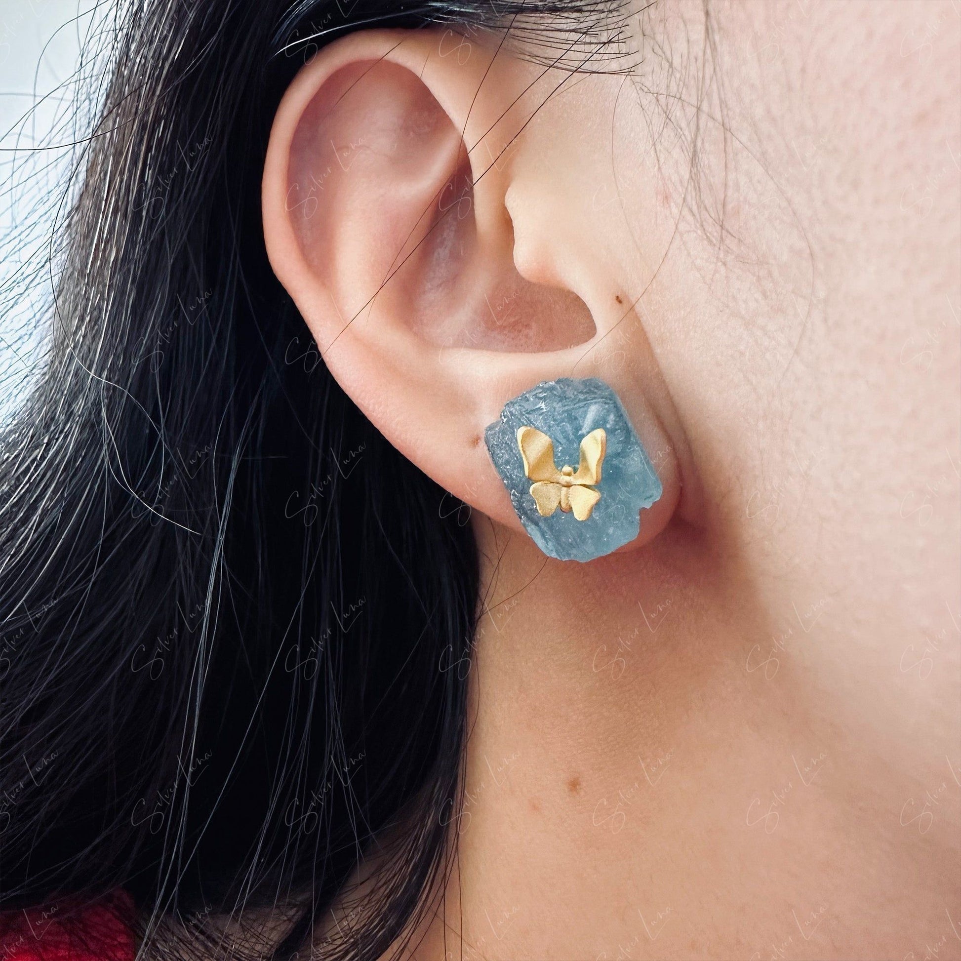 butterfly aquamarine stud earrings