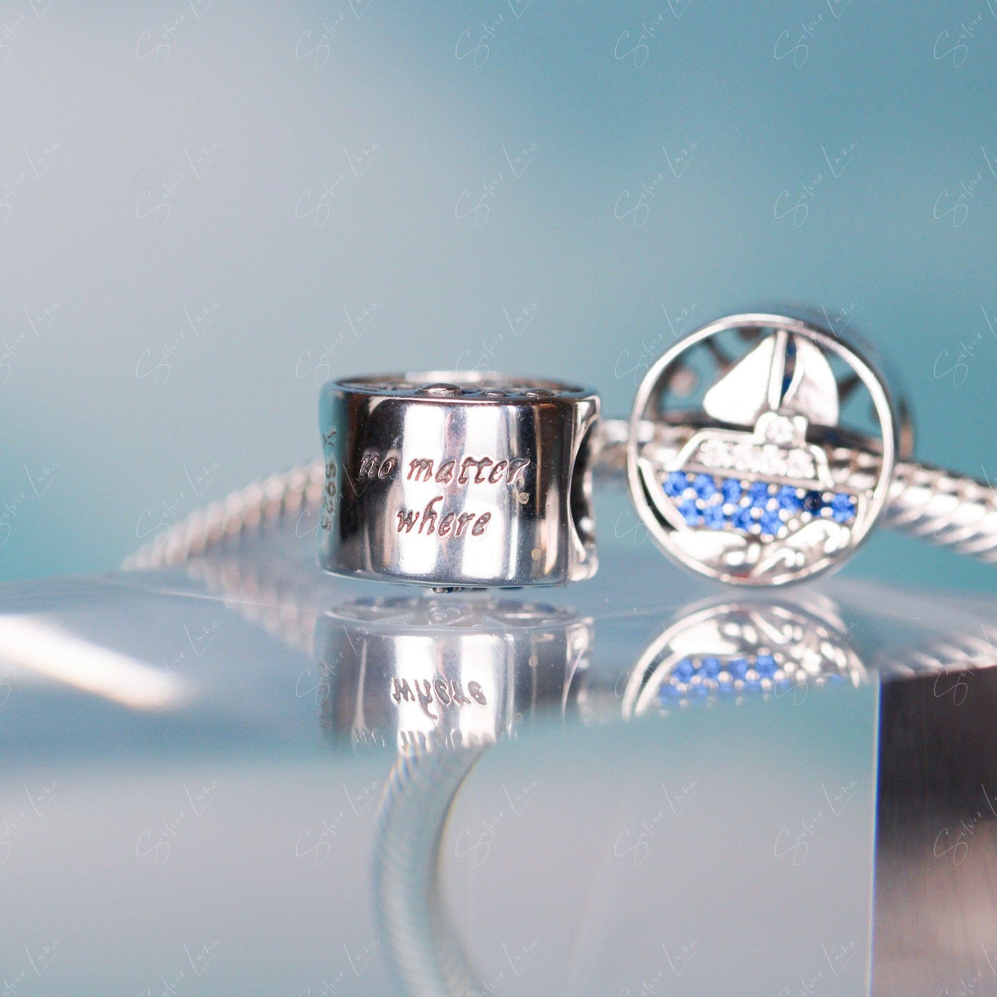 Travel ship and compass charm