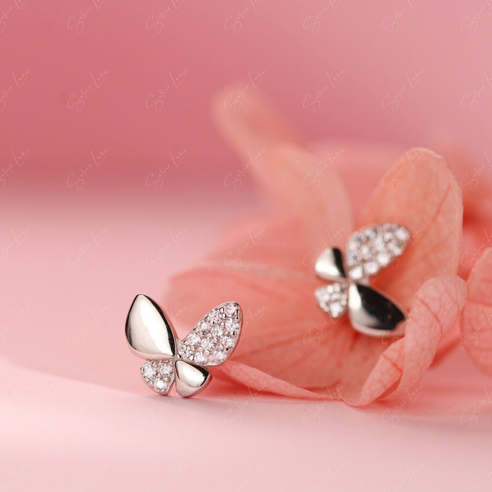 silver butterfly stud earrings