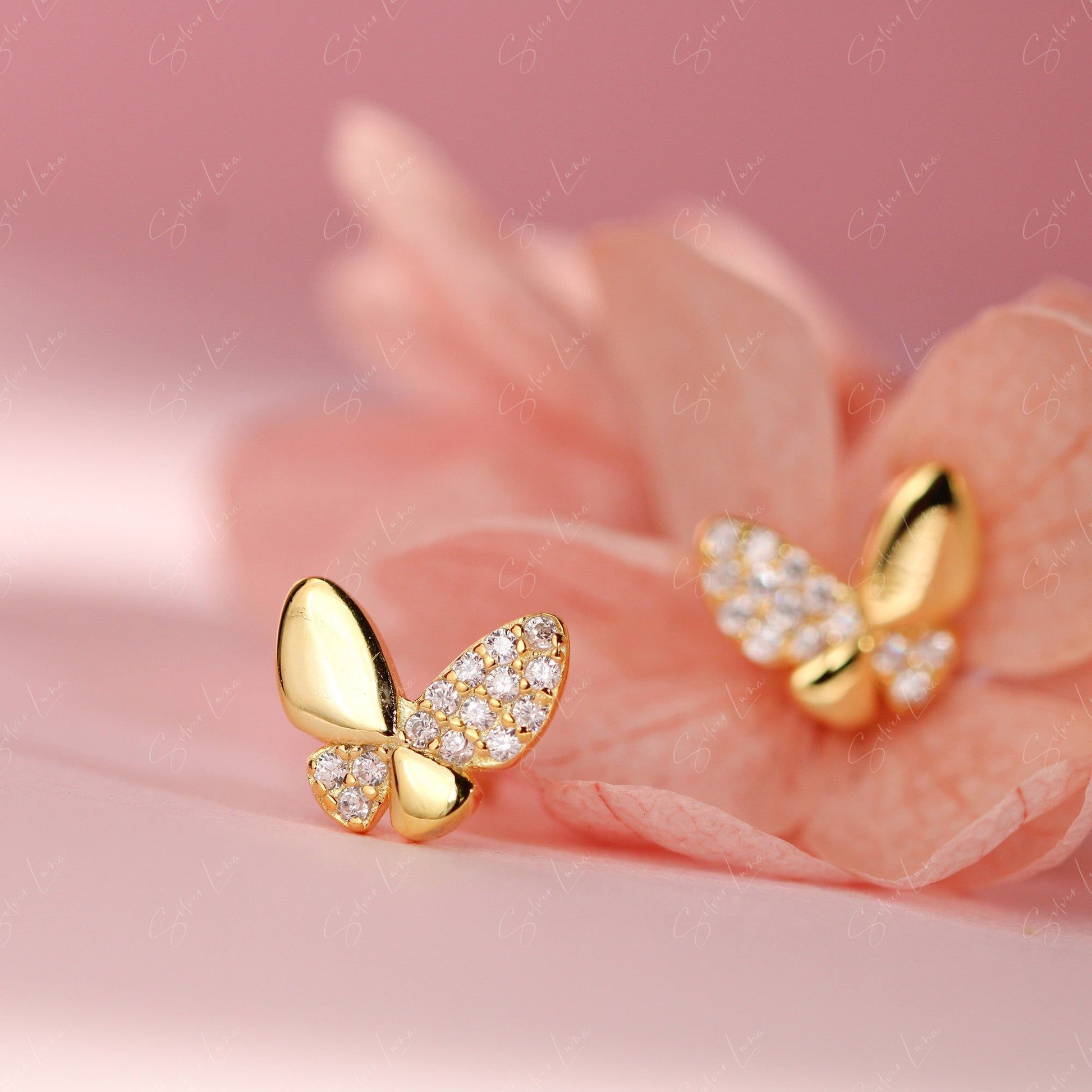 gold butterfly stud earrings