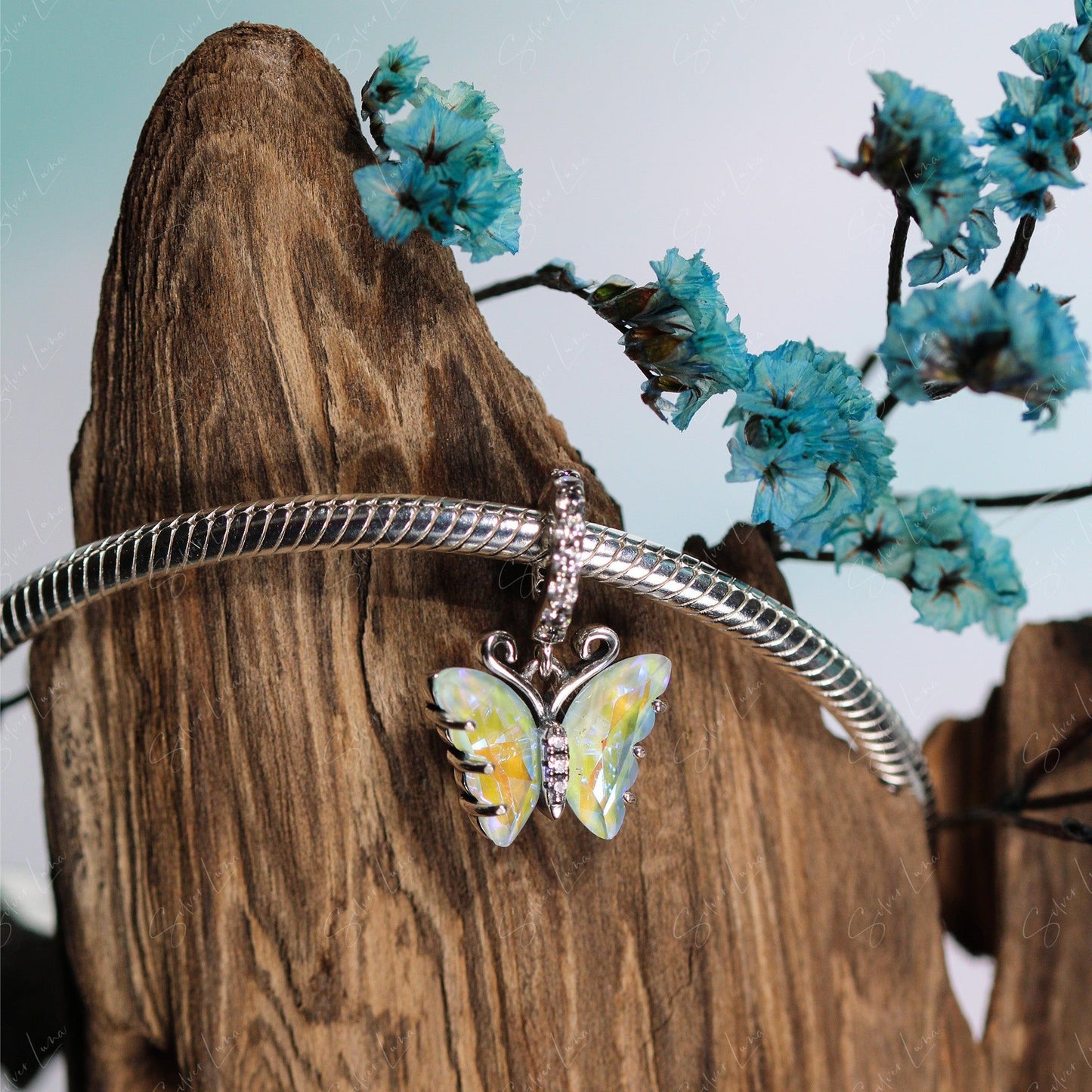 Blue crystal butterfly pendant charm