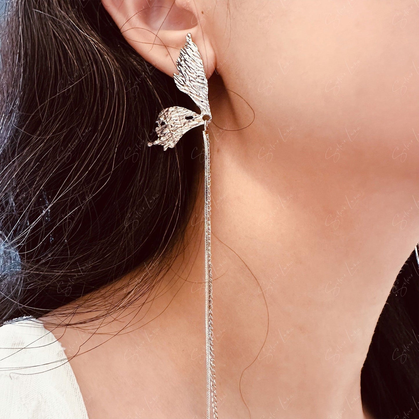 Butterfly long chain drop fashion earrings