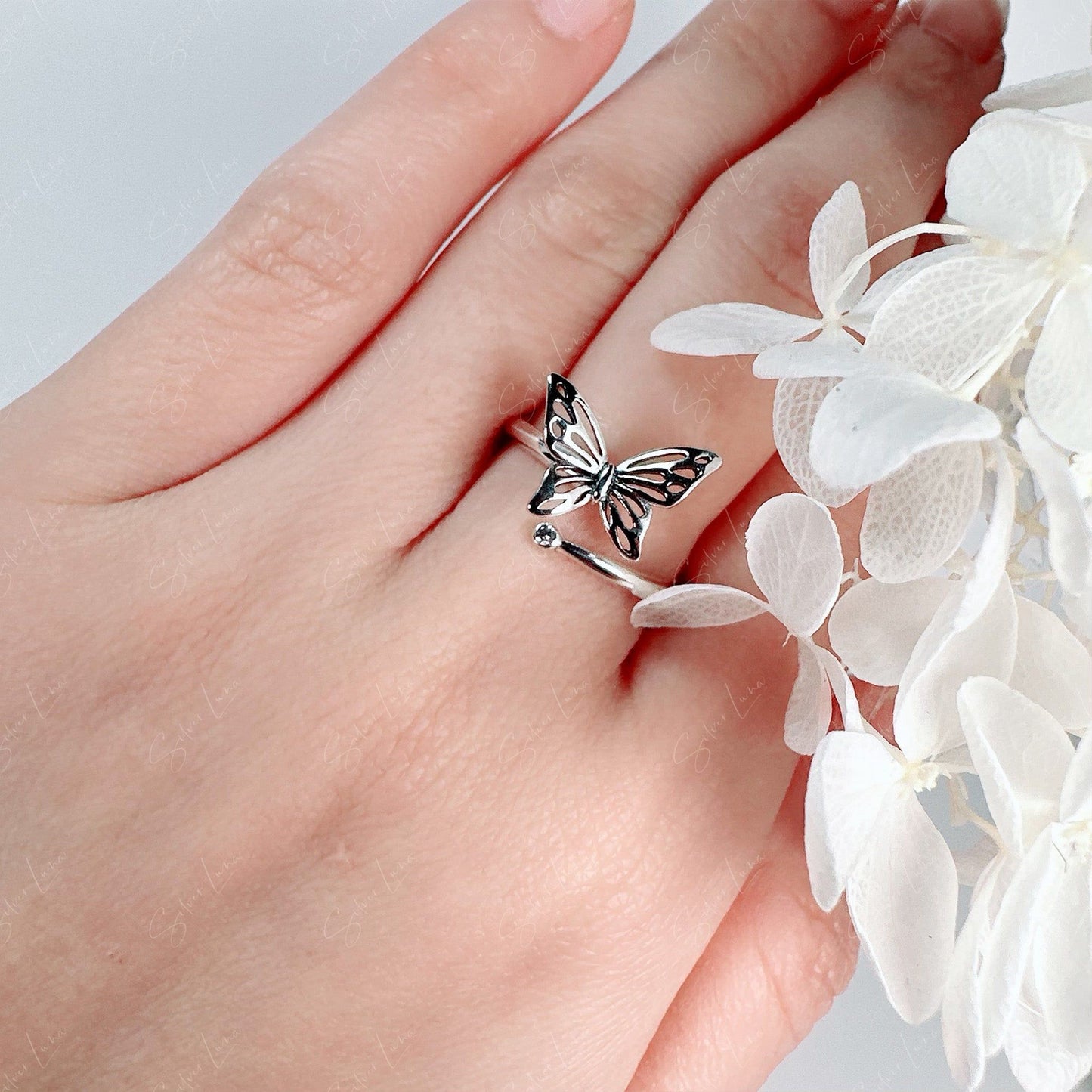 Butterfly adjustable silver ring