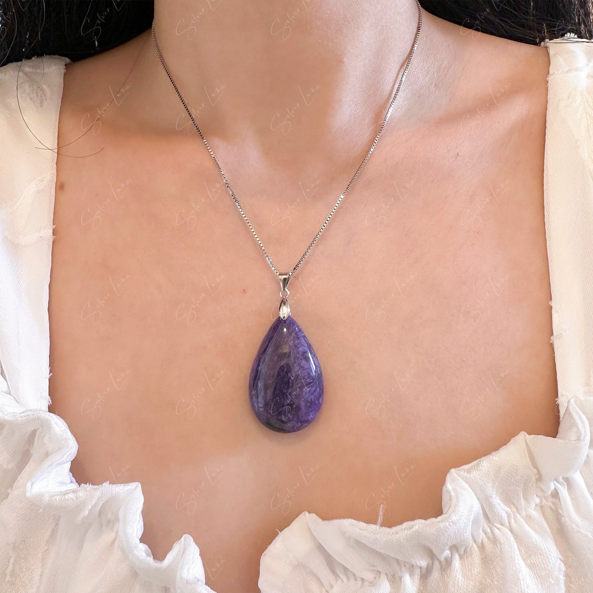 teardrop charoite pendant necklace